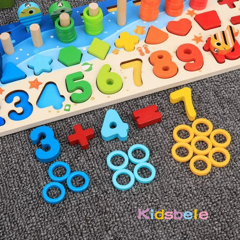 Montessori Wooden Math Fishing Puzzle Board For Kids
