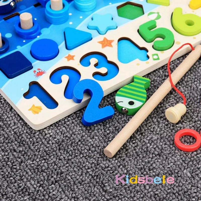 Montessori Wooden Math Fishing Puzzle Board For Kids