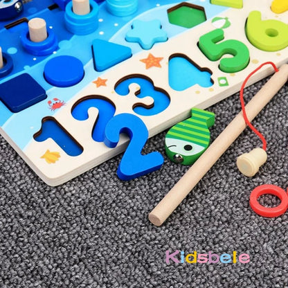 Montessori Wooden Math Fishing Puzzle Board For Kids