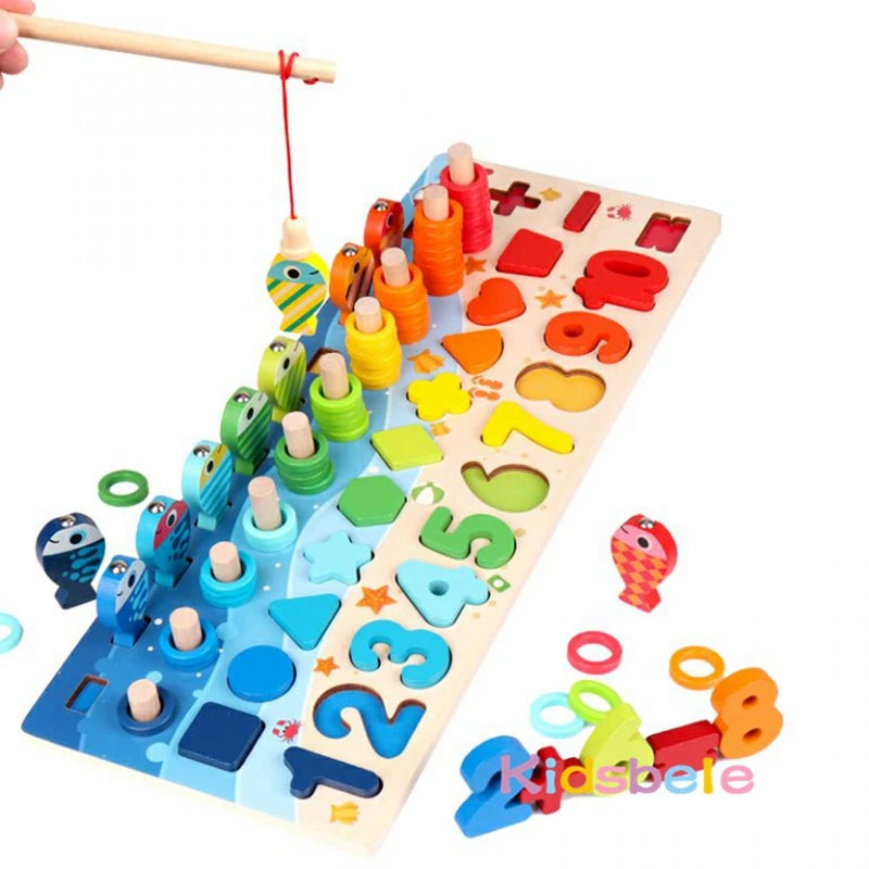 Montessori Wooden Math Fishing Puzzle Board For Kids