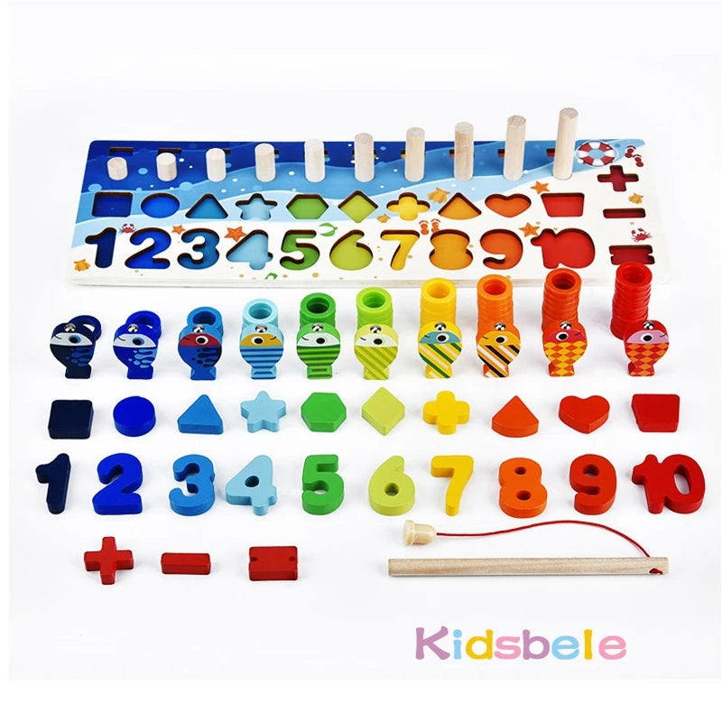 Montessori Wooden Math Fishing Puzzle Board For Kids
