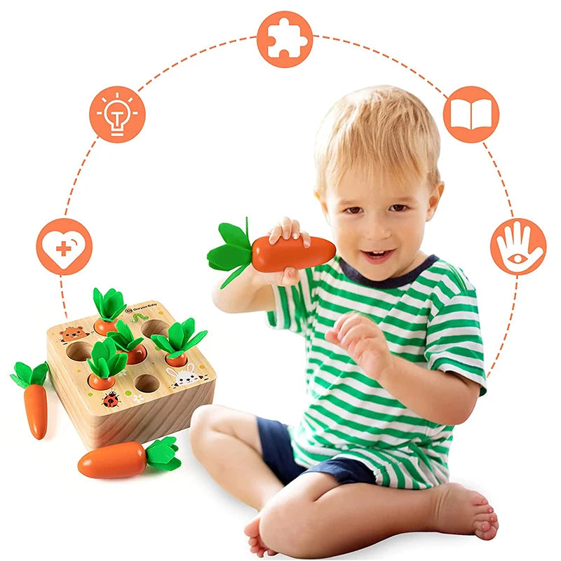 Wooden Montessori Carrot Harvest Shape Matching Toy