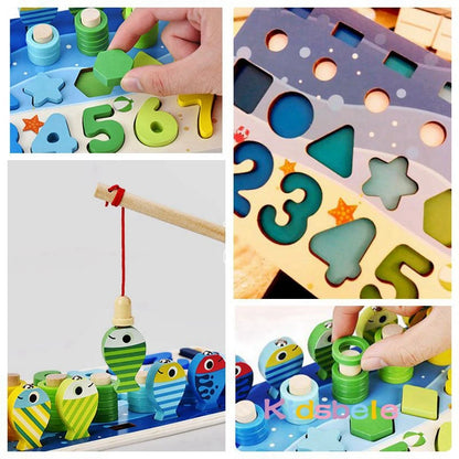Montessori Wooden Math Fishing Puzzle Board For Kids