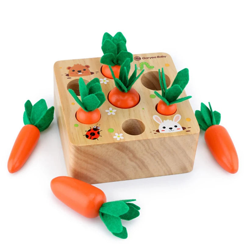 WT304B Color Wooden Montessori Carrot Harvest Shape Matching Toy