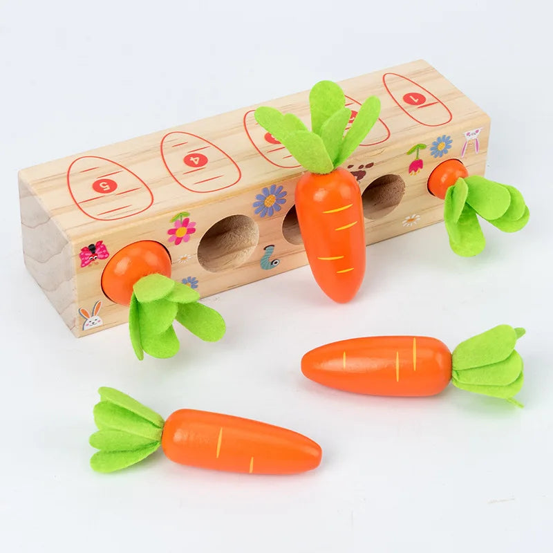 AW078A Color Wooden Montessori Carrot Harvest Shape Matching Toy