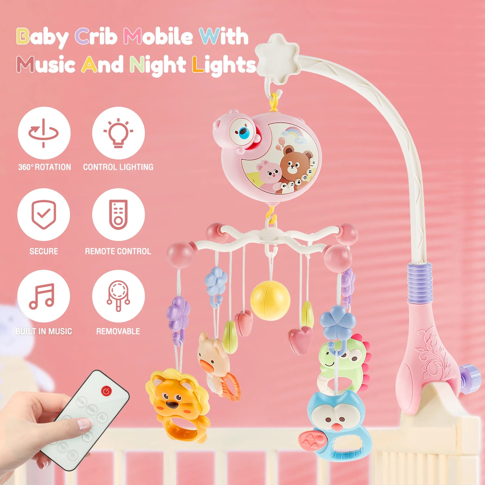 Baby Crib Mobile with Music, Light & Remote Control