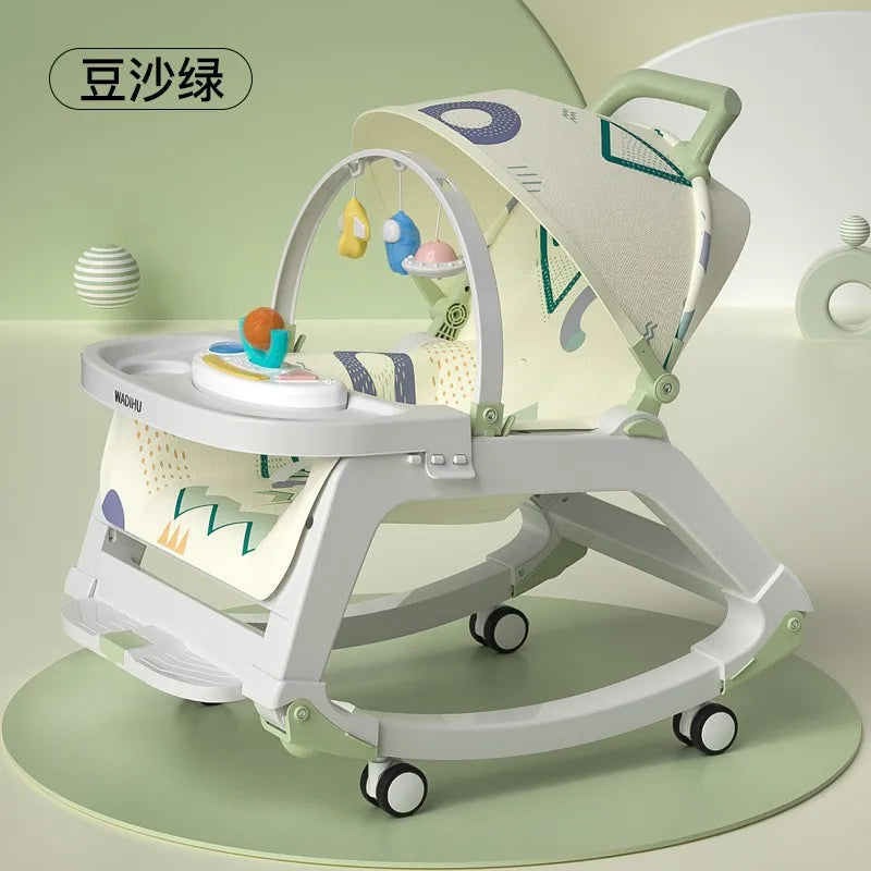 Green Color Foldable Baby Rocking Cradle Trolley With Soothing Seat