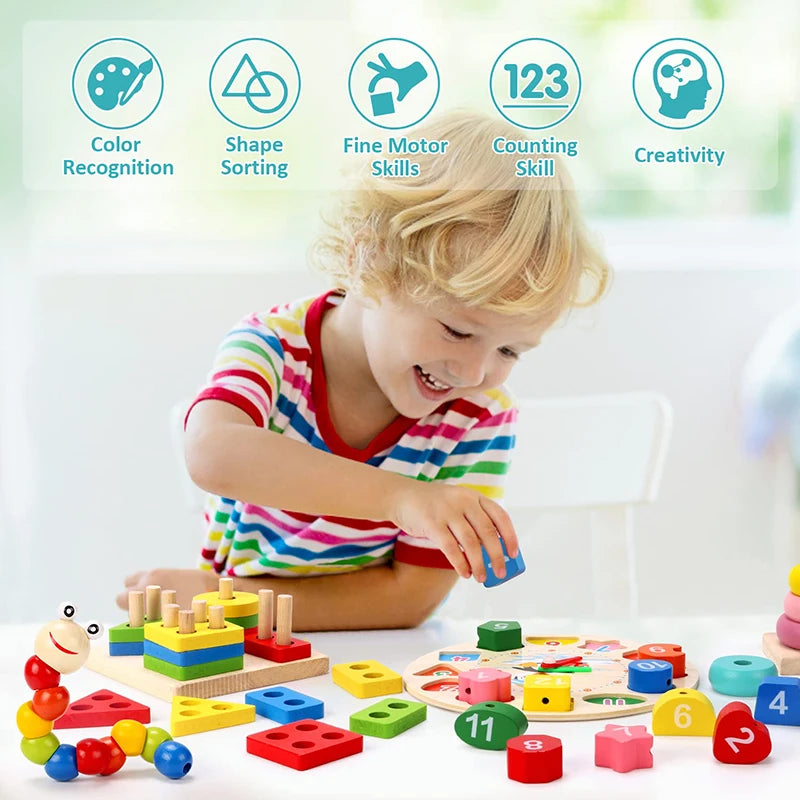 Montessori Wooden Toddler Toy Set – 6 Educational Games
