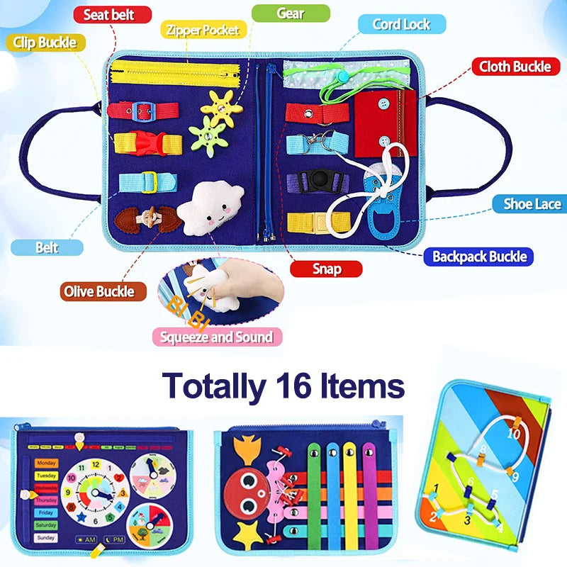 Felt Montessori Busy Board Book For Toddler Learning