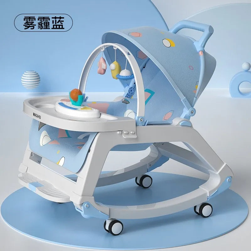 BLUE Color Foldable Baby Rocking Cradle Trolley With Soothing Seat