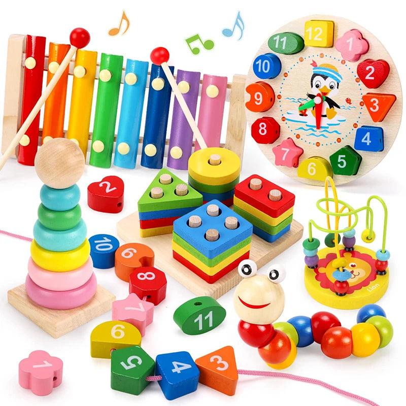 Montessori Wooden Toddler Toy Set – 6 Educational Games