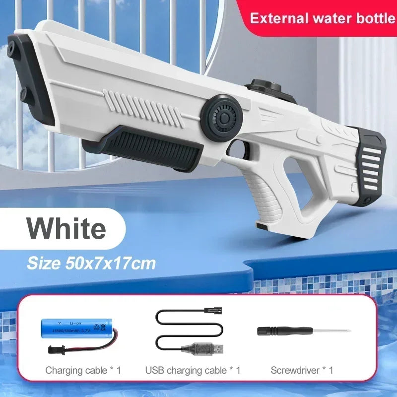 WHITE Color Electric Automatic Water Gun Pistol – Rechargeable Toy Blaster