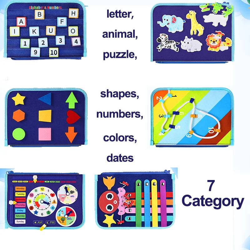 Felt Montessori Busy Board Book For Toddler Learning