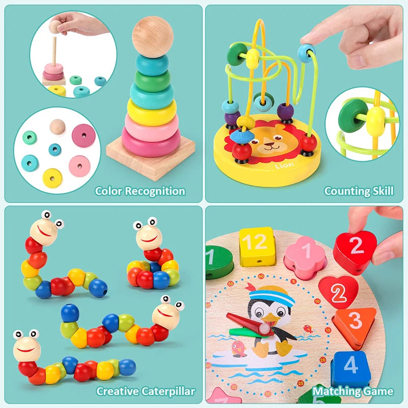 Montessori Wooden Toddler Toy Set – 6 Educational Games