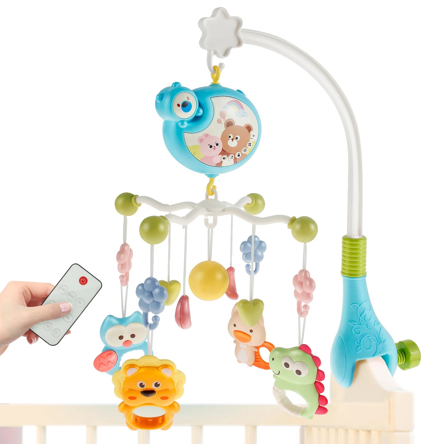 blue Color Baby Crib Mobile with Music, Light & Remote Control