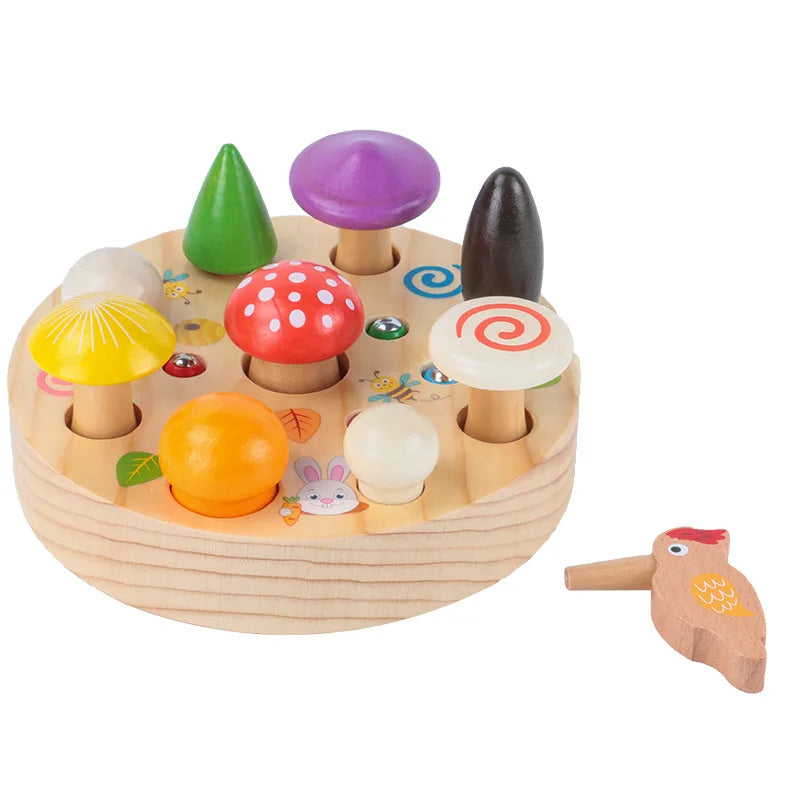 Mushroom Picking Toy Color Wooden Montessori Carrot Harvest Shape Matching Toy