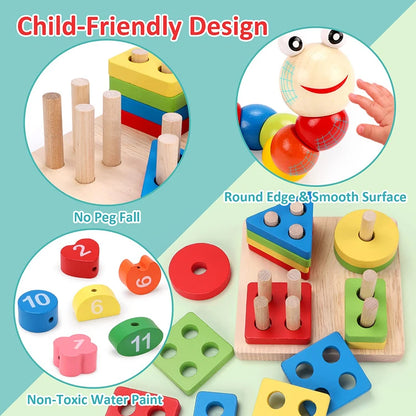 Montessori Wooden Toddler Toy Set – 6 Educational Games