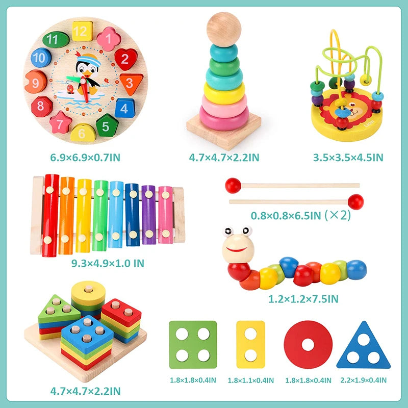 Montessori Wooden Toddler Toy Set – 6 Educational Games