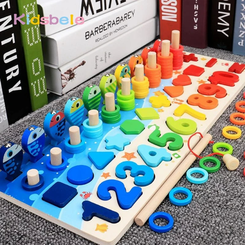 Montessori Wooden Math Fishing Puzzle Board For Kids