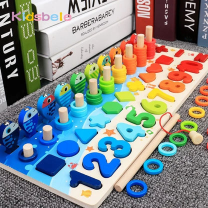 Montessori Wooden Math Fishing Puzzle Board For Kids